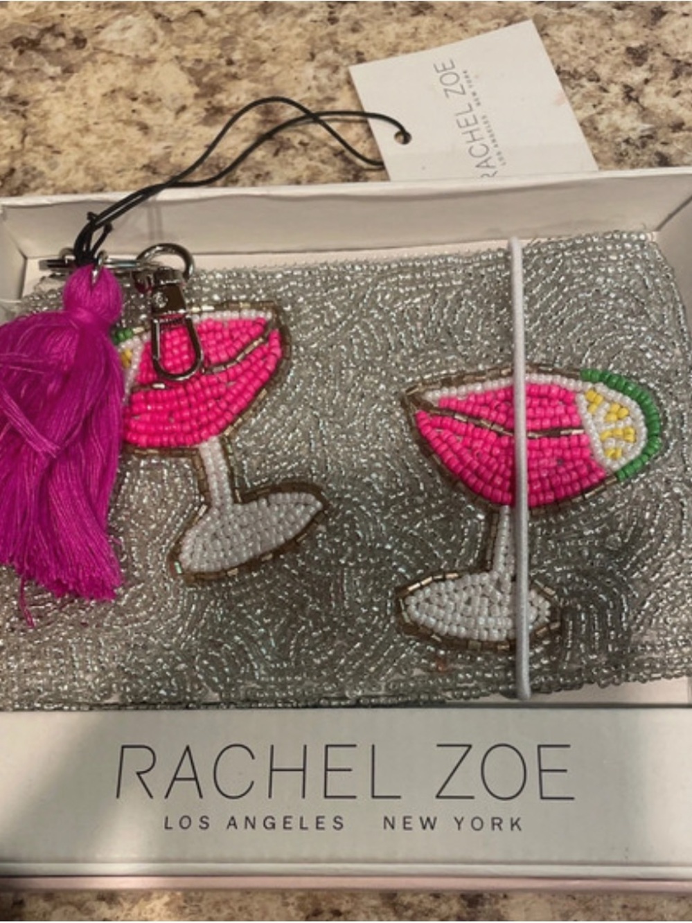 Rachel Zoe Silver Beaded Coin Purse & Pink Cocktail Charm - Picture 3 of 4
